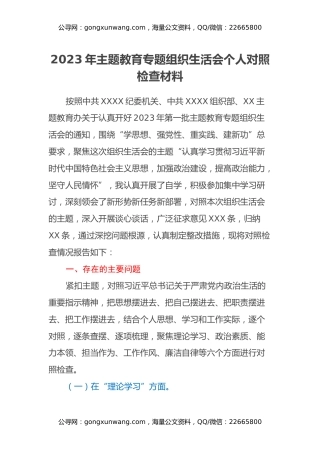 2023年主题教育专题组织生活会个人对照检查材料（六个方面）