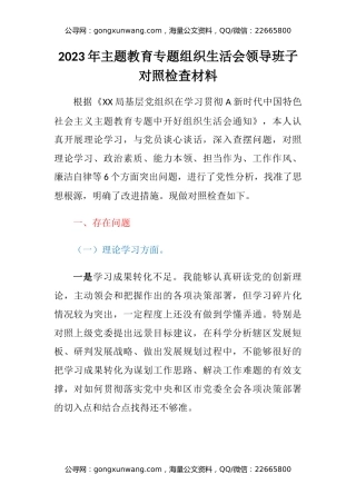 2023年主题教育专题组织生活会领导班子对照检查材料