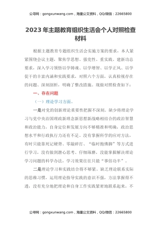 2023年主题教育组织生活会个人对照检查材料 （六个方面）(7)