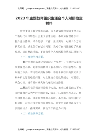 2023年主题教育组织生活会个人对照检查材料（六个方面） (3)