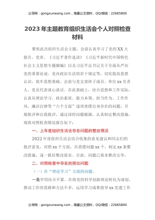 2023年主题教育组织生活会个人对照检查材料（六个方面） (5)