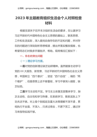 2023年主题教育组织生活会个人对照检查材料（六个方面）(2)