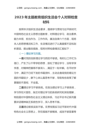 2023年主题教育组织生活会个人对照检查材料（六个方面）(5)