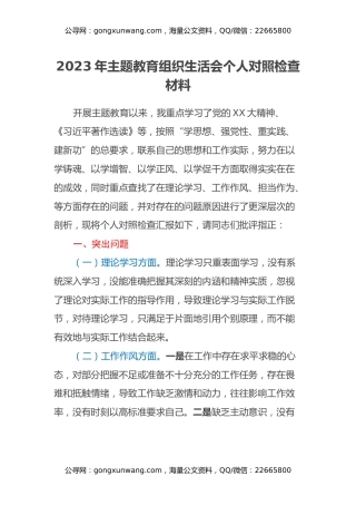 2023年主题教育组织生活会个人对照检查材料（四个方面）