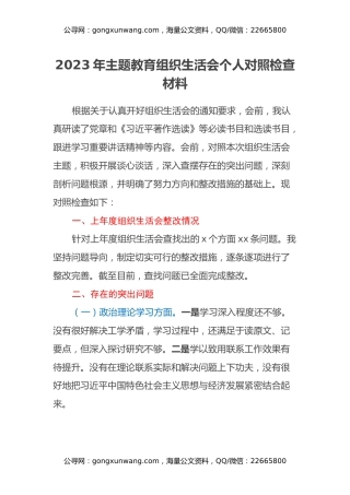 2023年主题教育组织生活会个人对照检查材料（四个方面）(4)