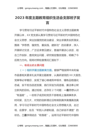 2023年度主题教育组织生活会支部班子发言（六个方面）