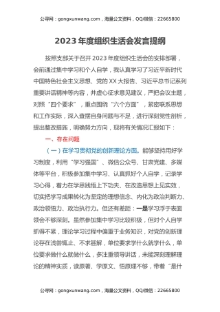 2023年度组织生活会发言提纲 (2)