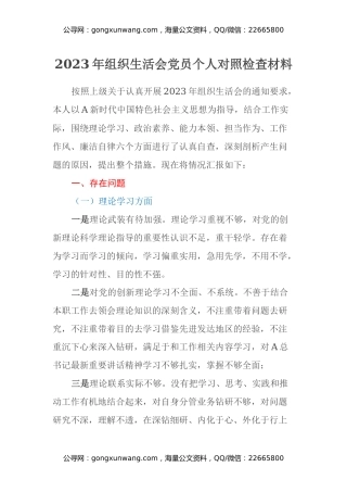 2023年组织生活会党员个人对照检查材料（4）
