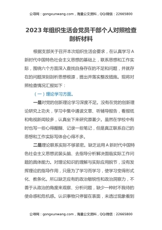 2023年组织生活会党员干部个人对照检查剖析材料