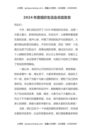 2024 年度组织生活会总结发言