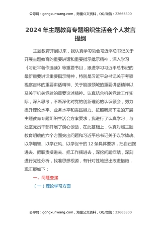 2024年主题教育专题组织生活会个人发言提纲