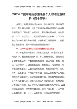2024年度专题组织生活会个人对照检查材料（四个带头）