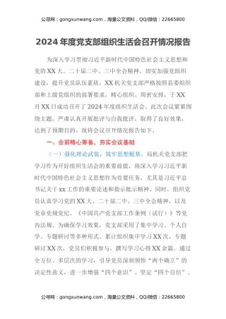 2024年度党支部组织生活会召开情况报告