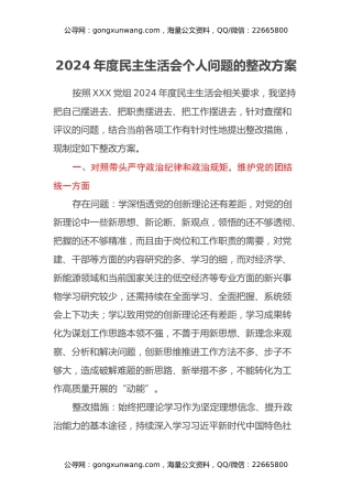 2024年度民主生活会个人问题的整改方案 (2)