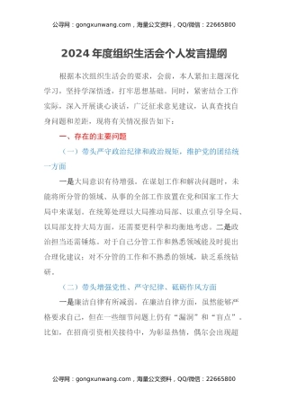 2024年度组织生活会个人发言提纲 (2)