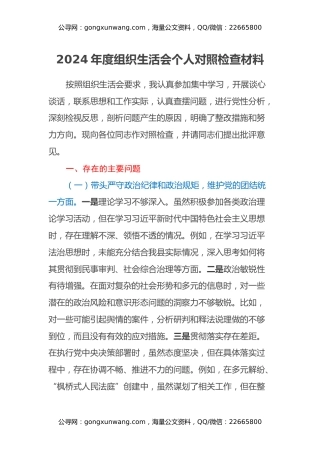 2024年度组织生活会个人对照检查材料 (2)