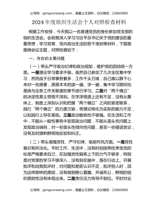 2024年度组织生活会个人对照检查材料 (3)