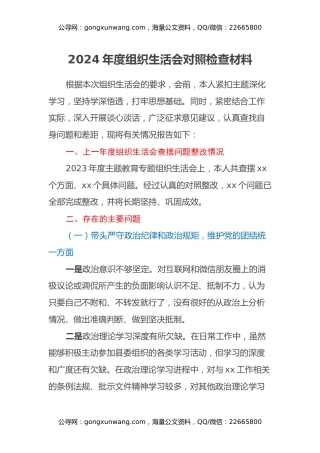 2024年度组织生活会对照检查材料 (4)