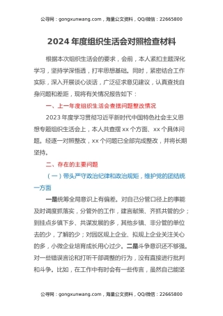 2024年度组织生活会对照检查材料（4）