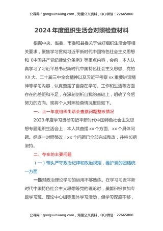 2024年度组织生活会对照检查材料（5）