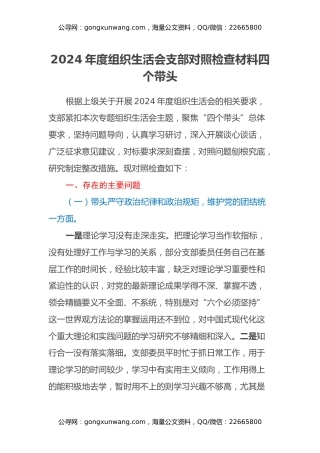 2024年度组织生活会支部对照检查材料（四个带头）