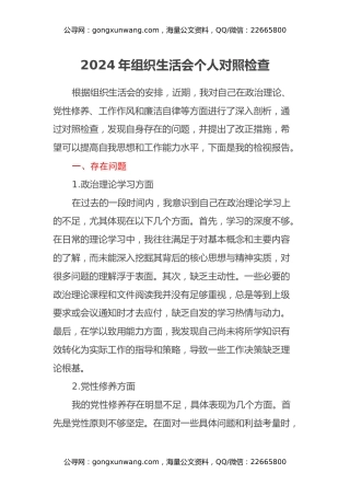 2024年组织生活会个人对照检查