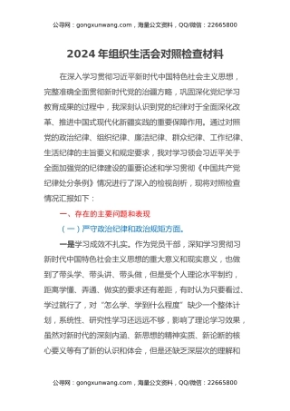 2024年组织生活会对照检查材料 (2)