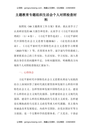 主题教育专题组织生活会个人对照检查材料