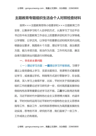 主题教育专题组织生活会个人对照检查材料（六个方面） (2)