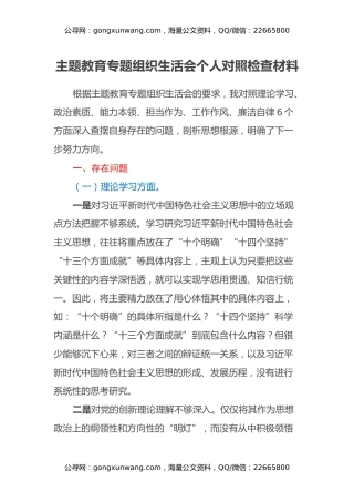 主题教育专题组织生活会个人对照检查材料（六个方面） (4)
