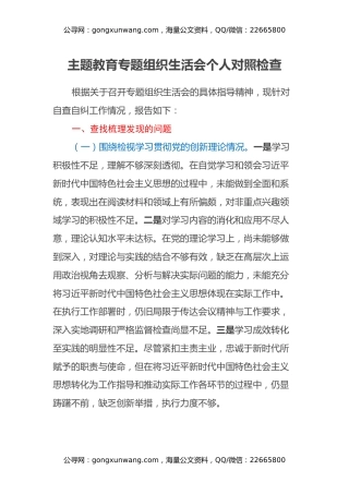 主题教育专题组织生活会个人对照检查（四个方面检视）(2)
