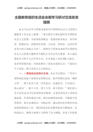 主题教育组织生活会会前学习研讨交流发言提纲 (17)