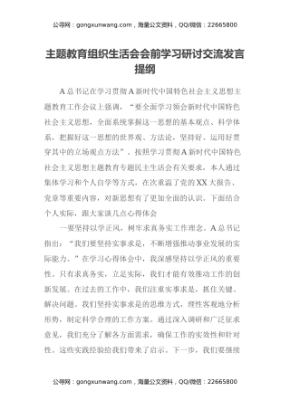 主题教育组织生活会会前学习研讨交流发言提纲 (4)