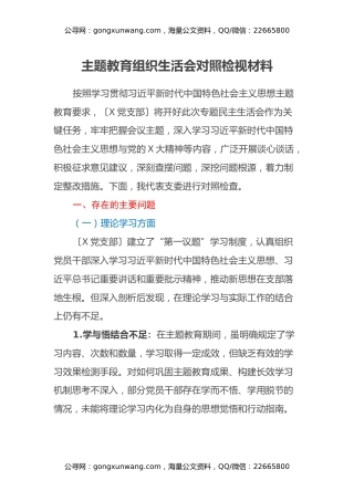 主题教育组织生活会对照检视材料