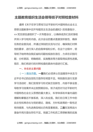 主题教育组织生活会领导班子对照检查材料