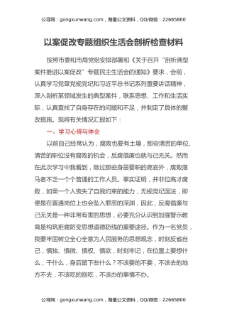 以案促改专题组织生活会剖析检查材料