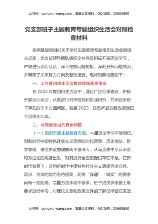 党支部班子主题教育专题组织生活会对照检查材料（六个方面）(1)