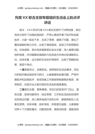 列席XX联合支部专题组织生活会上的点评讲话