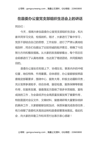 在县委办公室党支部组织生活会上的讲话 (2)