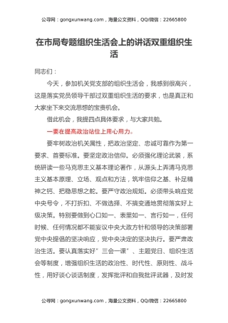 在市局专题组织生活会上的讲话双重组织生活