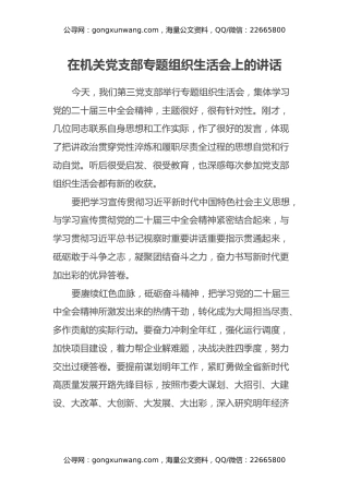 在机关党支部专题组织生活会上的讲话