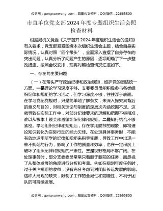 市直单位党支部2024年度专题组织生活会照检查材料