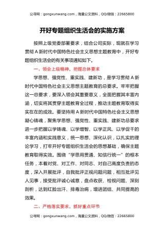 开好专题组织生活会的实施方案