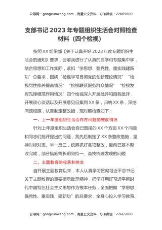 支部书记2023年专题组织生活会对照检查材料（四个检视）