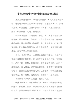 支部组织生活会列席领导发言材料