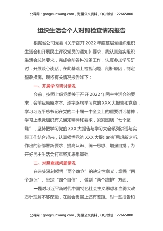 某国企副总经理2022年度组织生活会个人对照检查材料