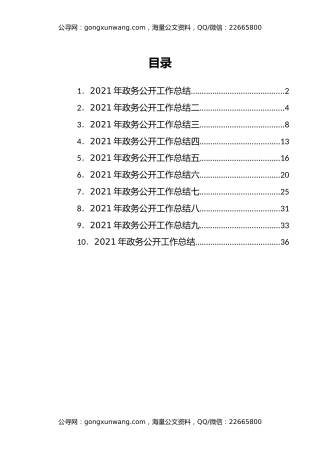 2021年政务公开工作总结汇编10篇（局机关）