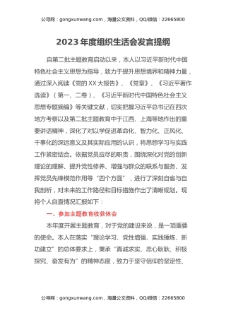 第二批2023年度主题教育组织生活会发言提纲（四个方面） (4)