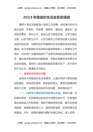 第二批2023年度主题教育组织生活会发言提纲（四个方面） (5)