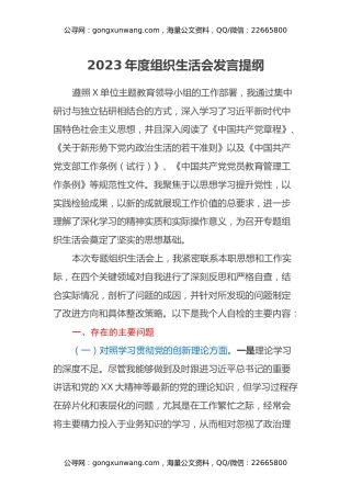 第二批2023年度主题教育组织生活会发言提纲（四个方面） (6)